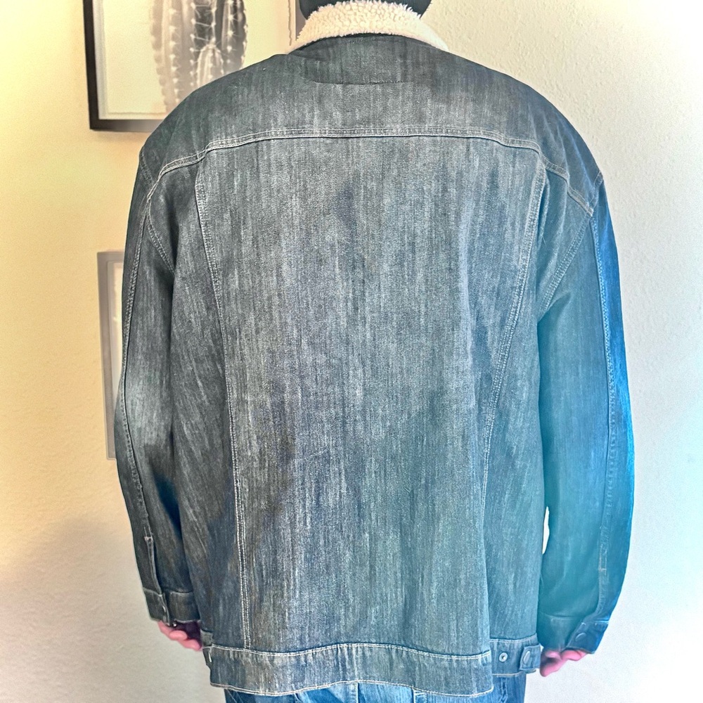 True Nation by DXL Men's Big & Tall Dark Blue Denim Sherpa & Plaid Lined Jacket - Picture 4 of 9
